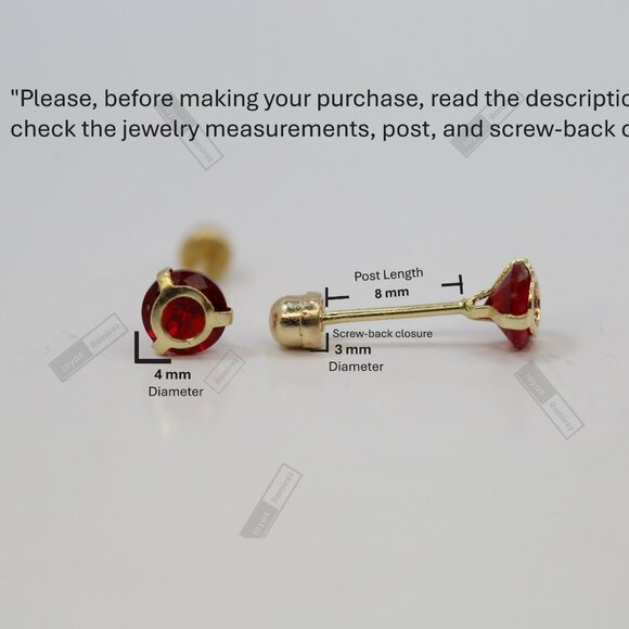 14K Solid Gold Red CZ Stud Earrings • Elegant Round Design • For Women & Girls. - Picture 8 of 8